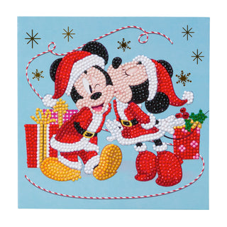 Festive Mickey and Minnie 18 x 18cm Crystal art card